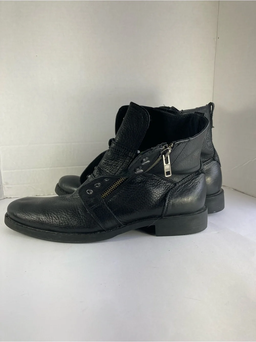The Rails Combat Bike Boots With Sipper Black Leather Mens Shoe Sz US 11.5-12